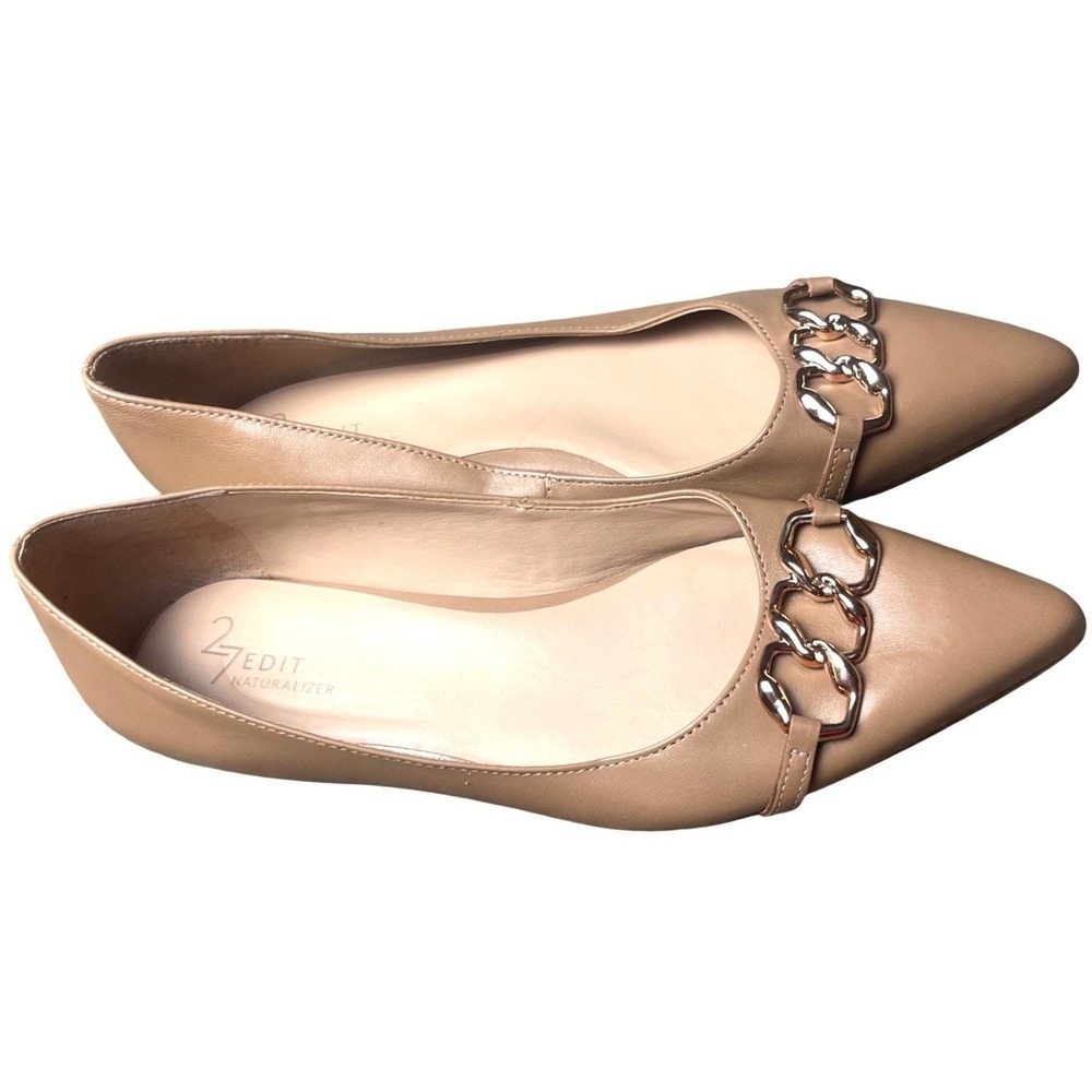 27 Edit Naturalizer Women Tan Pointed Toe Chain Link Leather Flats Size 8.5 - Picture 4 of 8